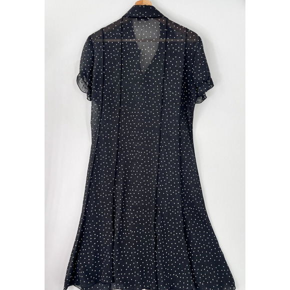 Sandra Darren Button-Down Lightweight Polka Dot Dress Black/White Women's 10P - Picture 2 of 6